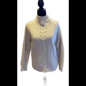 Cable Knit Sweater Turtleneck Size Large Tan Beige Woman’s Soft Loose Knit